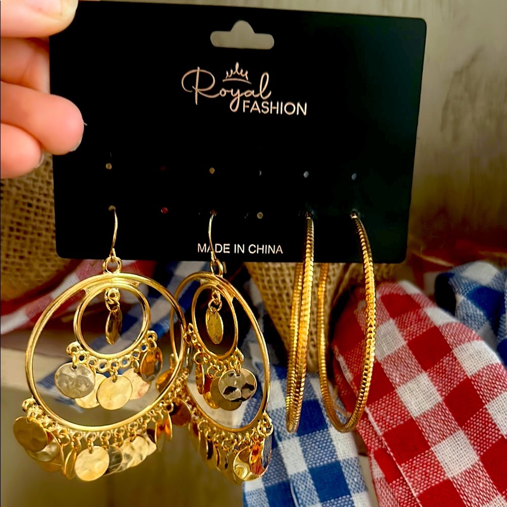Gold Filigree Crescent Dangle Earrings